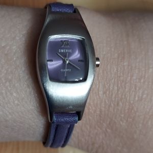 Swerve Silver/Purple Leather Band Watch